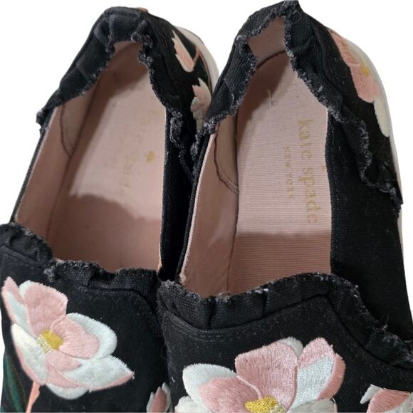 Kate Spade Leonie Ruffled Canvas Sneakers Embroidered Floral 7 MSRP $150 - Picture 6 of 14